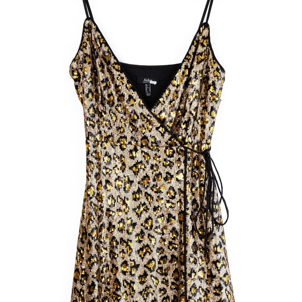 Aidan AIDAN MATTOX Leopard Sequin Wrap Dress Gown $285 - Size 0 / XS - Picture 8 of 14